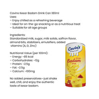 Cavins Kesar Badam Drink (Saffron Almond Milk) | 180ml Can - Premium Flavored Milk Beverage, Rich Creamy Refreshment & Energy Booster | South Africa | India Bazaar