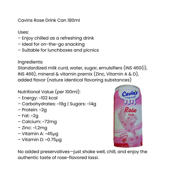 Cavins Rose Drink can 180ml|BB:16.APR.2026