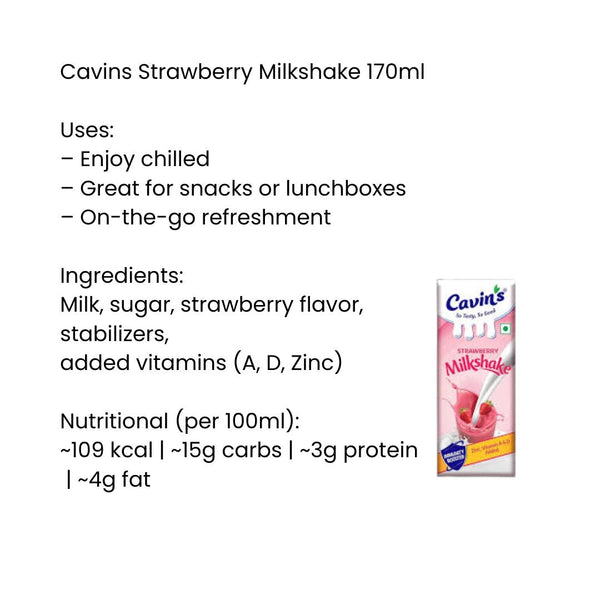 Cavins Strawbeery milkshake 170ml|BB:03.DEC.2025