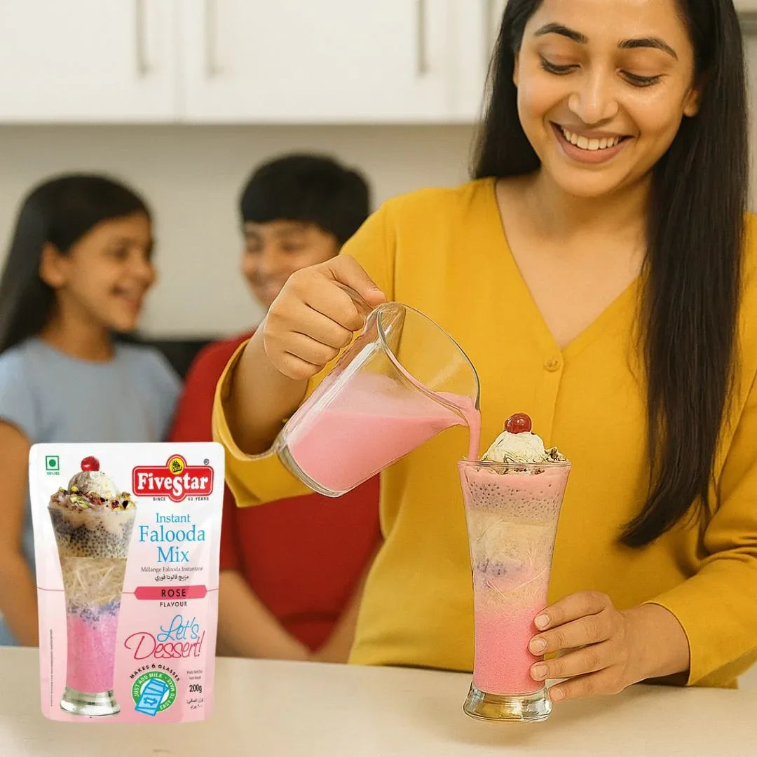 Fivestar Rose Falooda Instant Mix (Gulab Dessert Drink) | 200g - Floral Sweet Indian Cold Beverage Blend, Ultimate Soothing Coolant | South Africa | India Bazaar