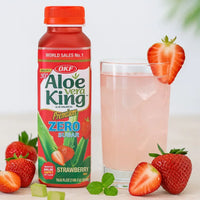 OKF Aloe Vera King Zero Sugar Strawberry Drink | 500ml - Diet-Friendly Fruity Juice Beverage, No Sugar Added Hydration with Aloe Pulp | South Africa | India Bazaar