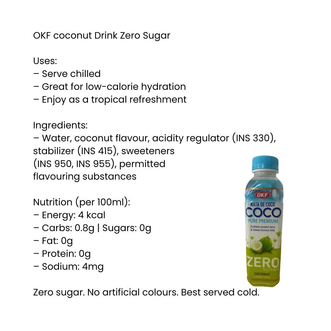 OKF Coconut Drink Zero Sugar | 500ml - Low-Calorie Refreshing Coconut Water Beverage, Healthy Diet-Friendly Hydration | South Africa | India Bazaar