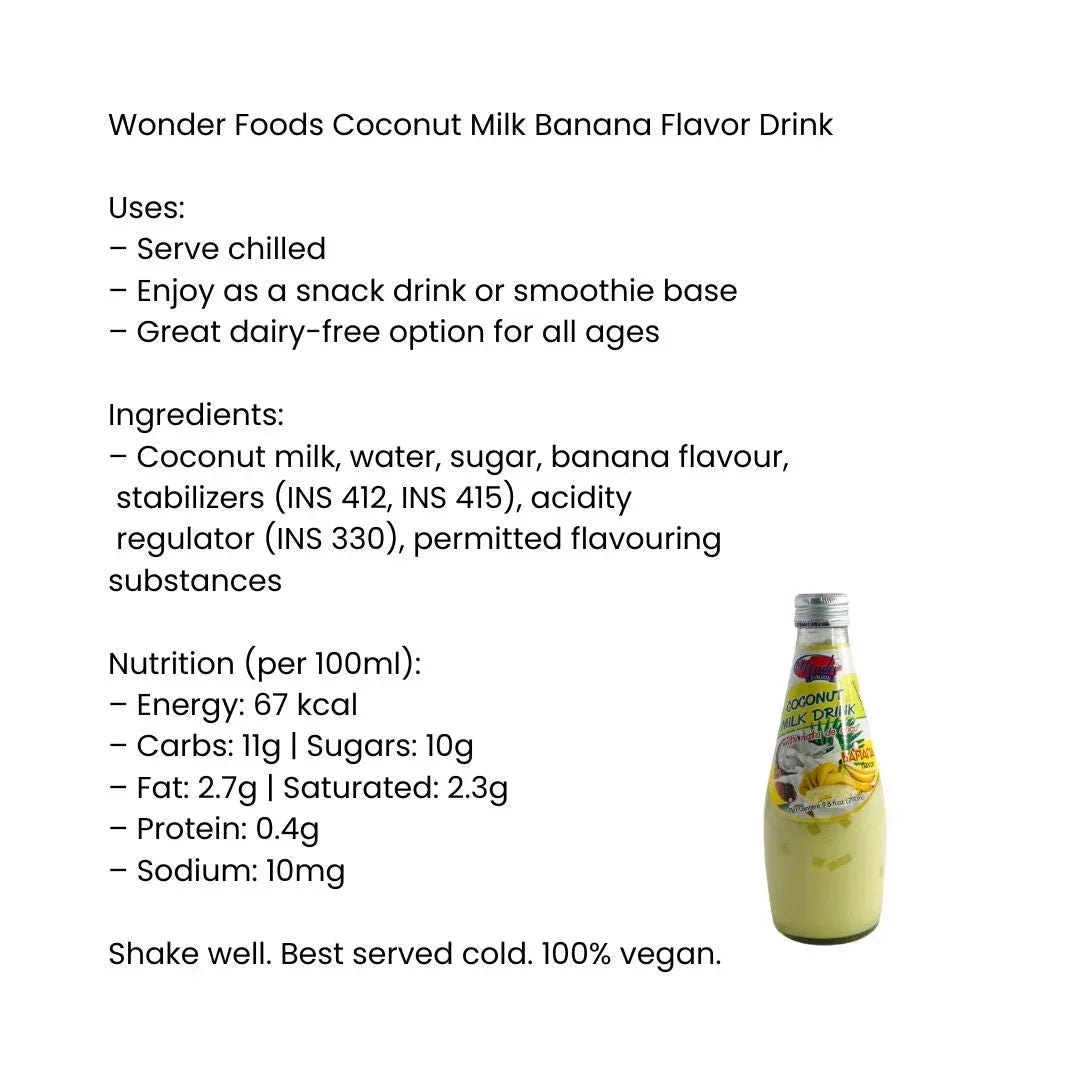 Wonder Foods Coconut Milk Banana Flavor Drink | 300ml - Sweet Creamy Plant-Based Tropical Banana Shake Alternative, Quick Everyday Hydration | South Africa | India Bazaar