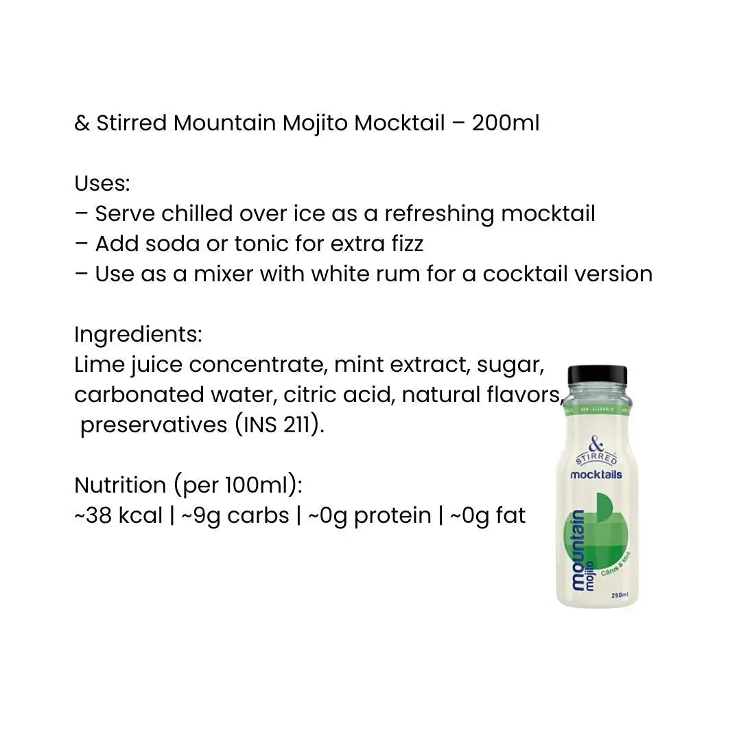 Stirred Mountain Mojito Drink Mix | Lime & Mint Flavour for Refreshing Mocktails & Iced Drinks | South Africa | India Bazaar