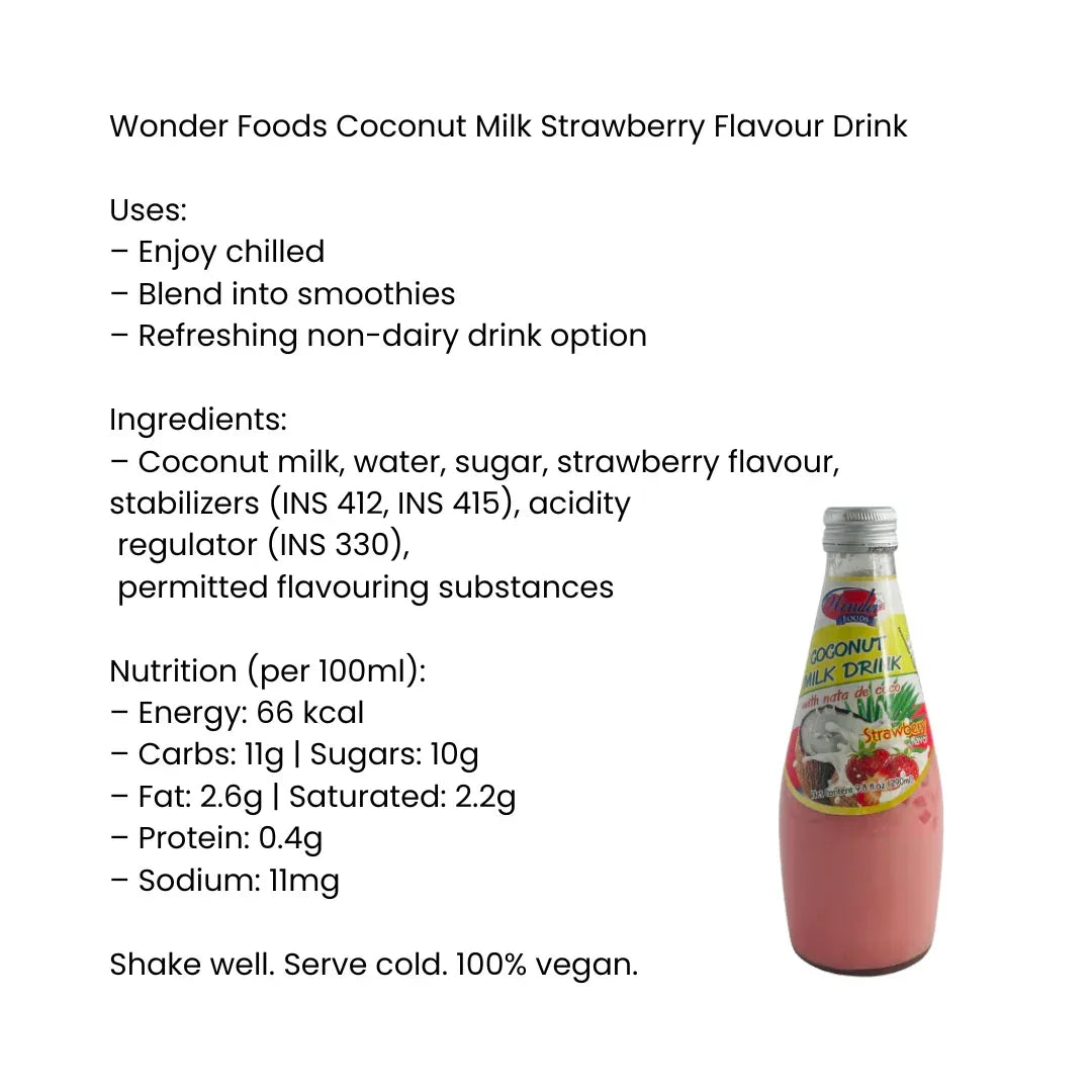 Wonder Foods Coconut Milk Strawberry Flavour Drink | 300ml - Creamy Plant-Based Pink Berry Fruit Hydration Beverage, Rich Sweet Refreshment | South Africa | India Bazaar