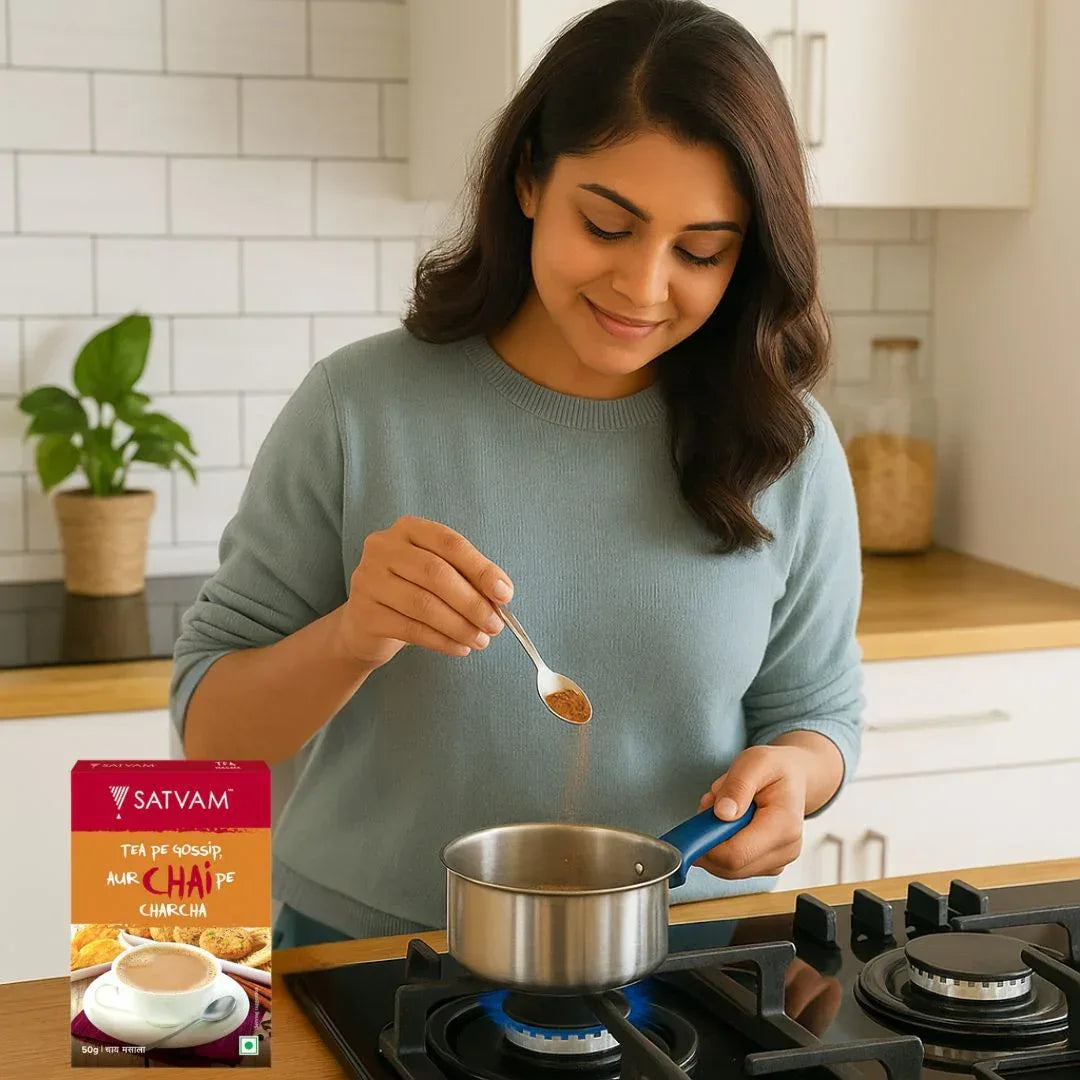 Satvam Chai Tea Masala (Spiced Milk Tea Powder) | 100g - Warming Ginger, Cardamom & Pepper Blend for Authentic Refreshing Indian Masala Chai | South Africa | India Bazaar