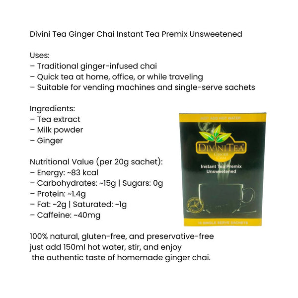 Divini Tea Ginger Chai Instant Tea Premix Unsweetened|BB:01.OCT.2026