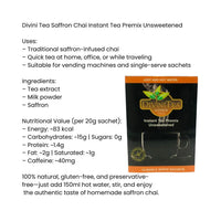 Divini Tea Saffron Chai Instant Tea Premix Unsweetened (Zafran Chai Sugar-Free) | 160g - Diabetic-Friendly 3-in-1 Saffron Milk Tea, Instant Hot Refreshment | South Africa | India Bazaar