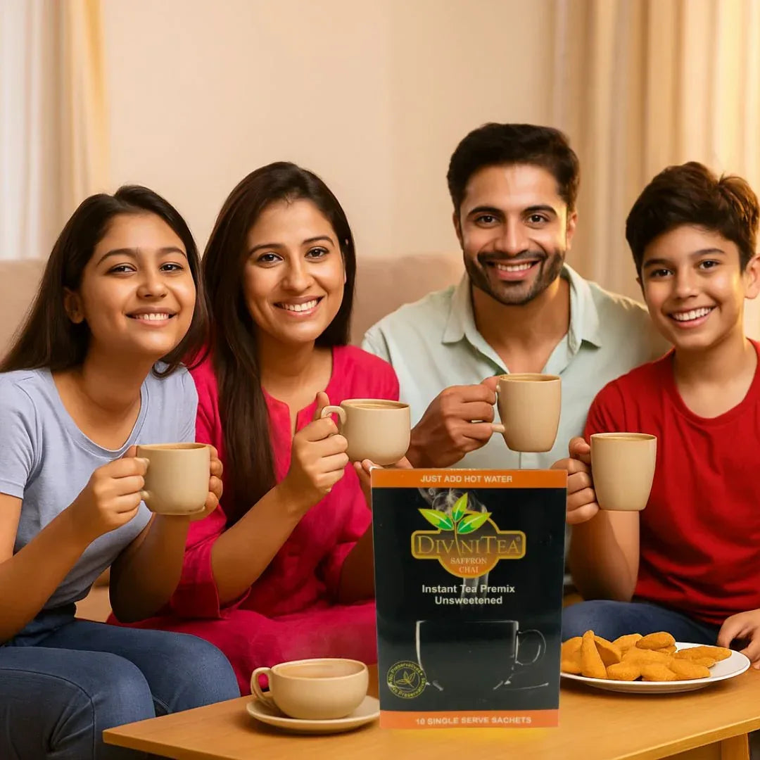 Divini Tea Saffron Chai Instant Tea Premix Unsweetened (Zafran Chai Sugar-Free) | 160g - Diabetic-Friendly 3-in-1 Saffron Milk Tea, Instant Hot Refreshment | South Africa | India Bazaar