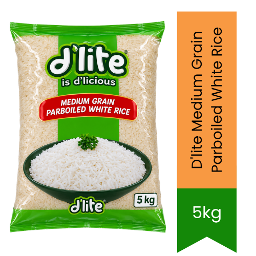 D'lite Medium Grain Parboiled White Rice | 5kg - Everyday Cooking Rice | Non-Sticky Texture Ideal for Savory Dishes & Stews | South Africa | India Bazaar