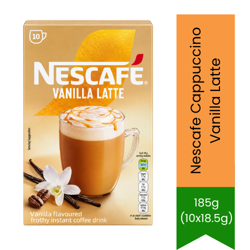 Nescafe Cappuccino Vanilla Latte | 185g (10x18.5g) - Instant Coffee Mix | Smooth Espresso Blend with Sweet Warm Vanilla Aroma | South Africa | India Bazaar