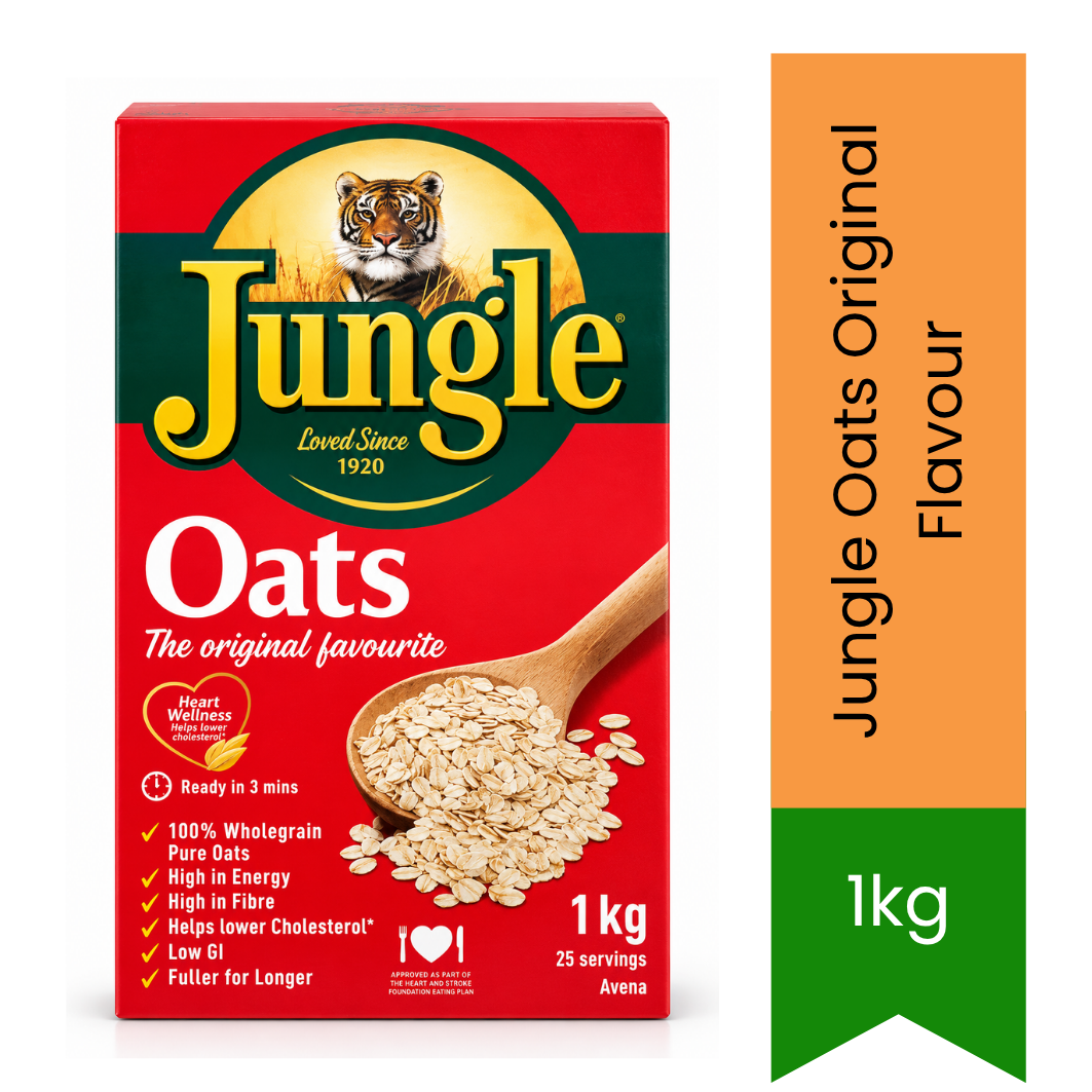 Jungle Oats Original Flavour | 1kg - Traditional Wholegrain Rolled Oats | Sustained Energy, High Fibre & Heart-Healthy Breakfast | South Africa | India Bazaar