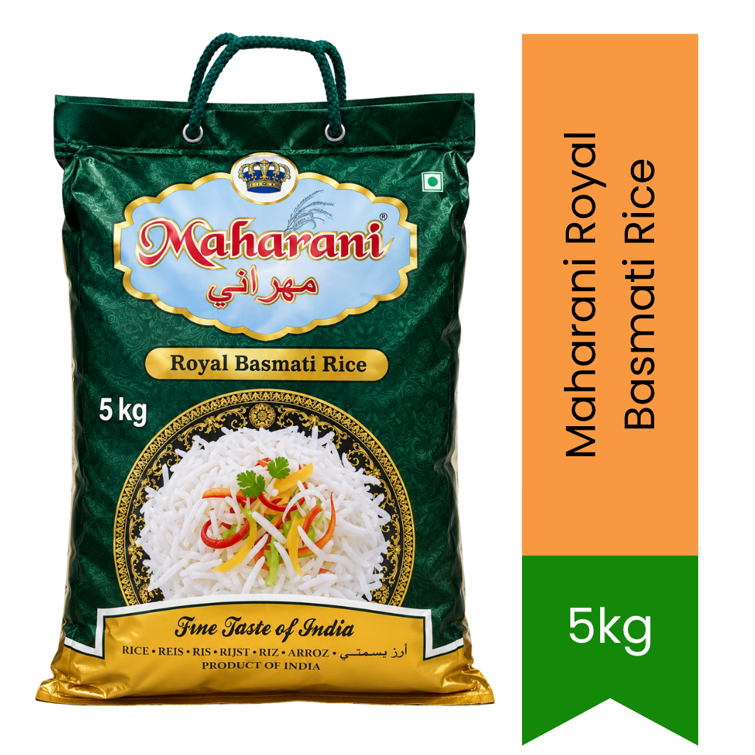Maharani Royal Basmati Rice | 5kg - Elite Extra Long Aged Grain for Royal Biryani & Festivities, Rich Traditional Aroma | South Africa | India Bazaar