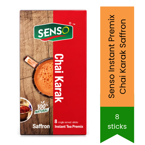 Senso Instant Premix Chai Karak Saffron | 8 Sticks - Quick Instant Tea Premix | Rich Saffron Aroma & Authentic Karak Flavor | South Africa | India Bazaar