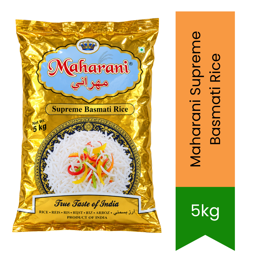 Maharani Supreme Basmati Rice | 5kg - Premium Select Long Grain for Fluffy Pulao & Special Occasions, Distinct Sweet Aroma | South Africa | India Bazaar