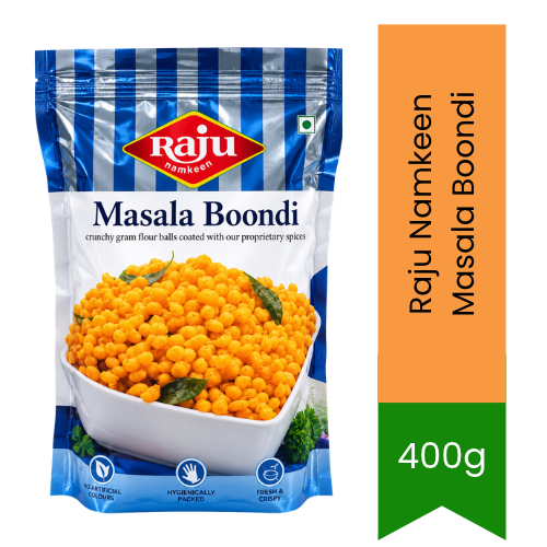 Raju Namkeen Masala Boondi | 400g - Premium Crispy Indian Snack | Authentic Tangy Flavor, Crunchy Raita & Teatime Snack | South Africa | India Bazaar