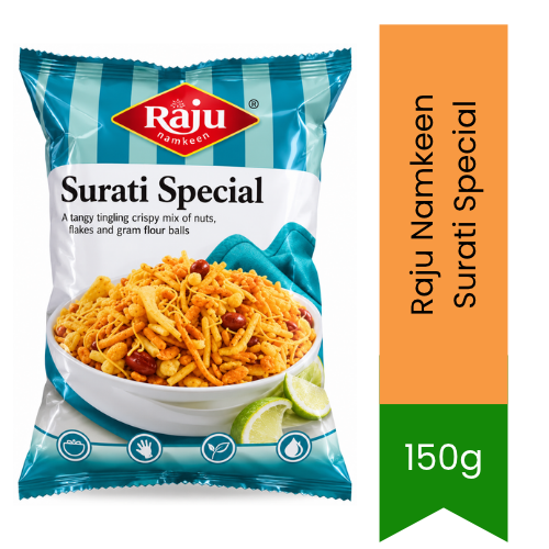 Raju Namkeen Surati Special | 150g - Premium Crispy Indian Snack | Authentic Gujarati Flavor, Crunchy Teatime Snack | South Africa | India Bazaar