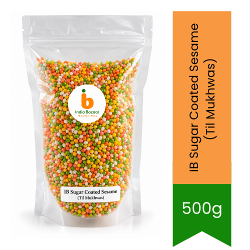 IB Sugar Coated Sesame (Til Mukhwas) | 500g - Crunchy Sweetened Colored Seed Mix, Traditional Post-Meal Indian Mouth Freshener & Digestive | South Africa | India Bazaar