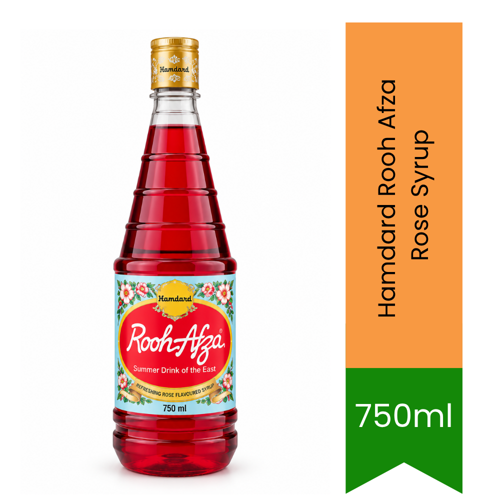 Hamdard Rooh Afza Rose Syrup (Gulab Sharbat) | 750ml - Refreshing Herbal Drink Concentrate | Cool & Uplifting Summer Refresher for Milkshakes & Desserts | South Africa | India Bazaar