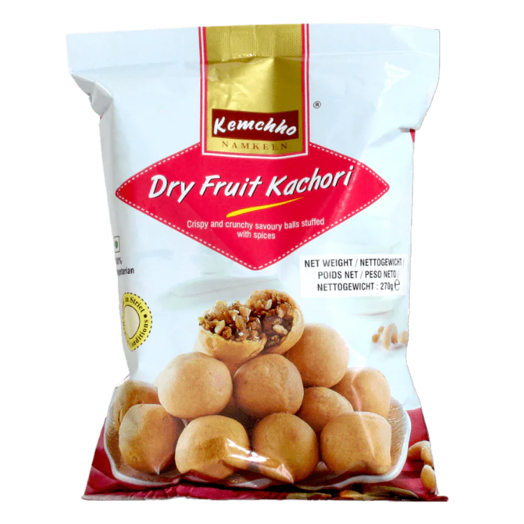Kemchho Sweet Dry Fruit Balls Kachori (Mawa Dry Fruit Kachori) | 270g - Deep-Fried Crispy Pastry Shell Filled with Rich Nuts & Spices | Traditional Festive Gujarati Sweet Farsan, Perfect for Celebrations & Snacking | South Africa | India Bazaar