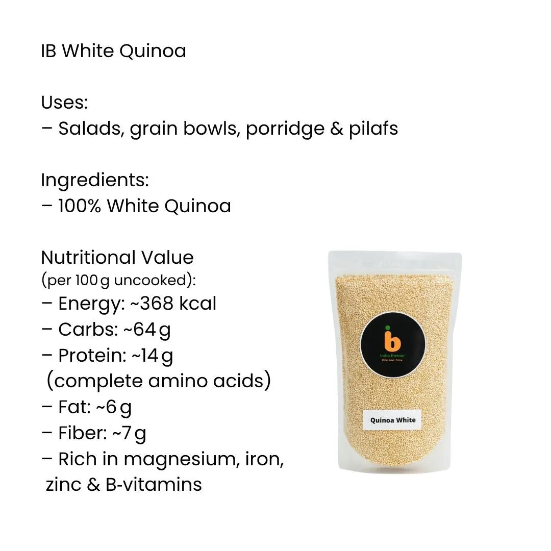 IB Quinoa White (Healthy Superfood Grain) | 500g - Nutrient-Dense Whole Grain High in Protein for Weight Management, Salads & Rice Substitute | South Africa | India Bazaar