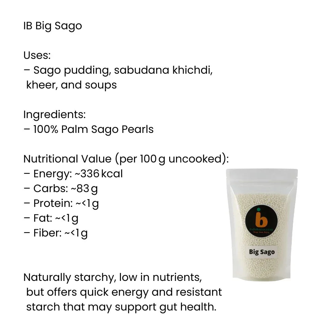 IB Big Sago (Mota Sabudana Pearls) | 1kg - Premium Large Tapioca Spheres for Fasting Upvas Khichdi, Crispy Vada Fritters & Festive Papad | South Africa | India Bazaar