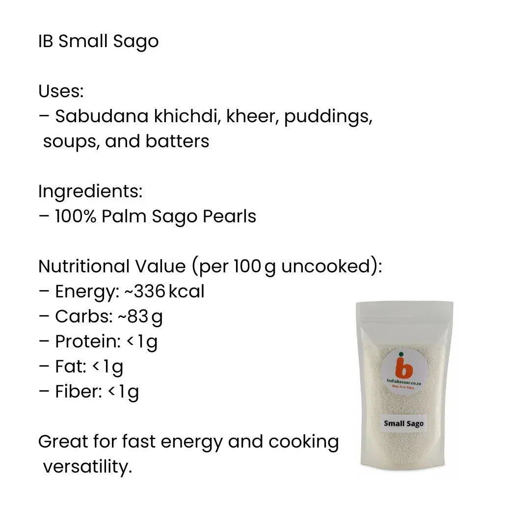 IB Small Sago (Choti Sabudana Pearls) | 500g - Premium Tapioca Pearls for Fasting Khichdi, Creamy Kheer Desserts & Vrat Upvas Meals | South Africa | India Bazaar