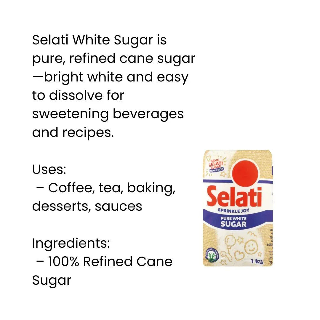 Selati White Sugar (Safed Chini) | 1kg - Pure Refined Granulated Sweetener for Daily Tea, Coffee, Baking Treat Trays & Festive Dessert Cooking | South Africa | India Bazaar