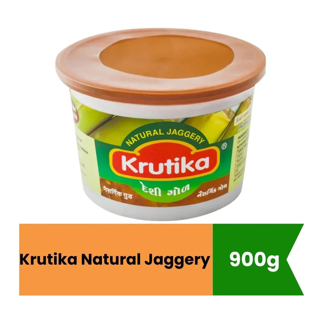 Krutika Natural Jaggery Block (Pure Gur / Gor) | 900g - Unrefined Healthy Cane Sugar Sweetener for Gujarati Dals, Traditional Sweets & Winter Tea | South Africa | India Bazaar