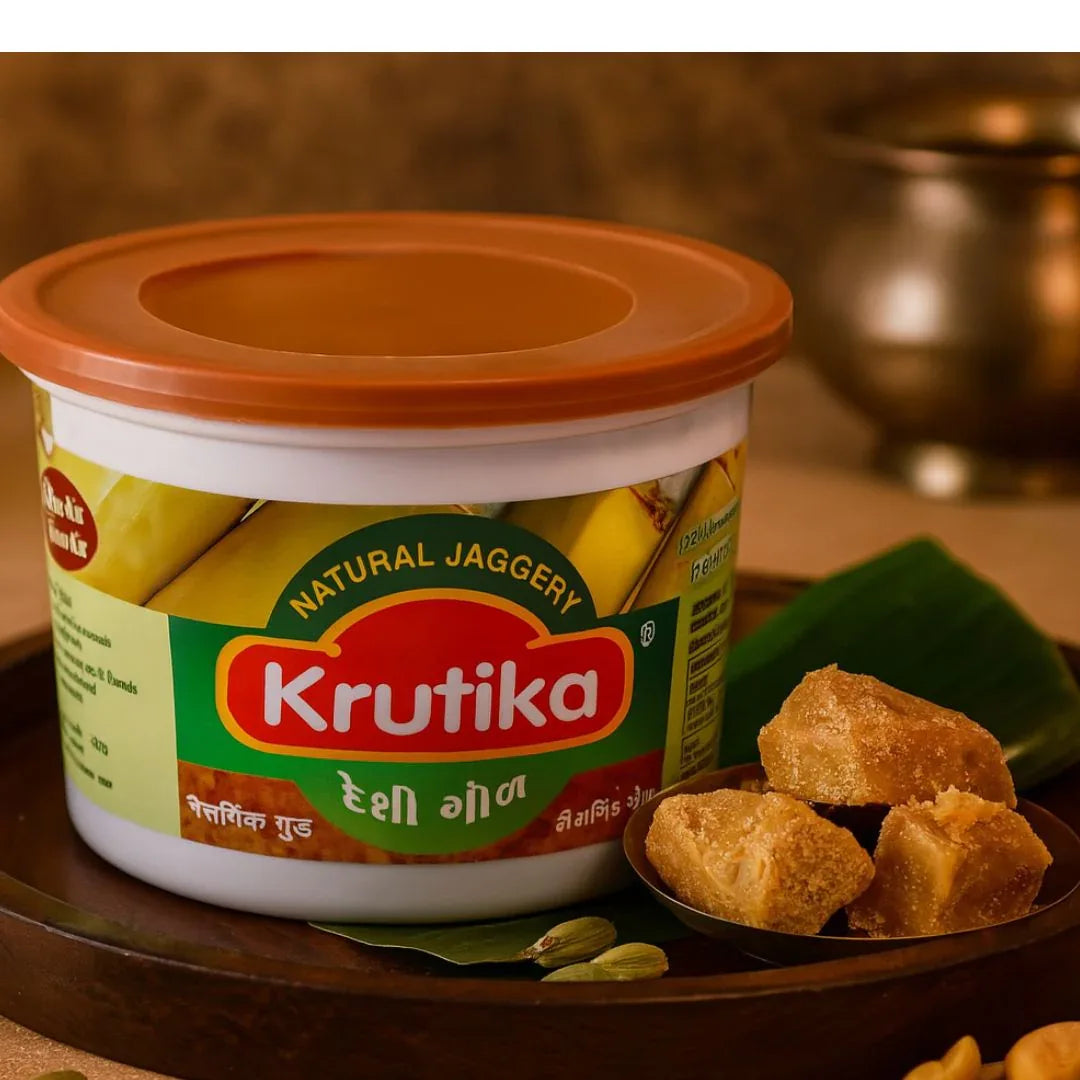 Krutika Natural Jaggery Block (Pure Gur / Gor) | 900g - Unrefined Healthy Cane Sugar Sweetener for Gujarati Dals, Traditional Sweets & Winter Tea | South Africa | India Bazaar