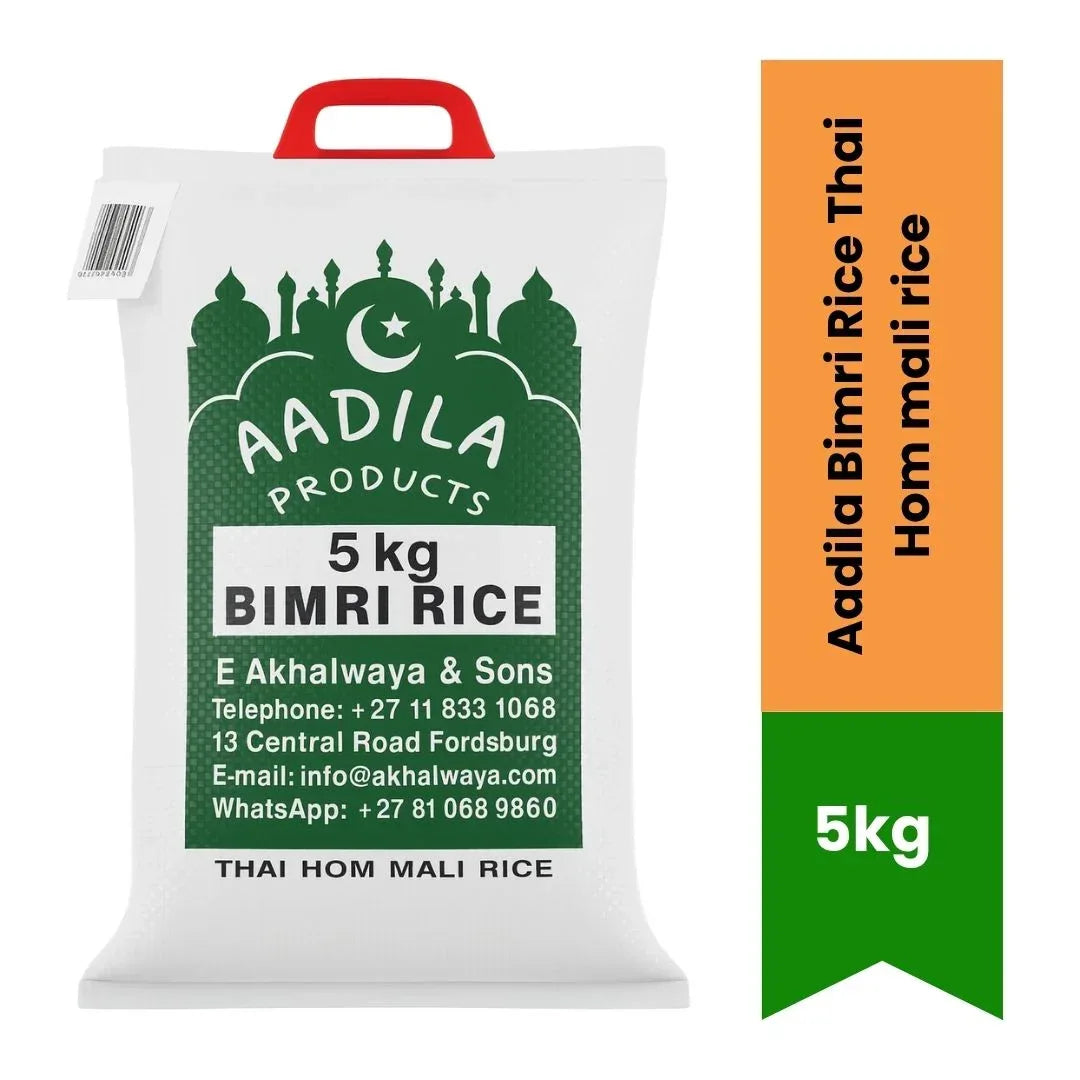 Aadila Thai Hom Mali Rice (Premium Thai Jasmine Rice) | 5kg - Highly Fragrant Sticky Soft Slender Grain for Authentic Asian Curries & Stir-Fries | South Africa | India Bazaar