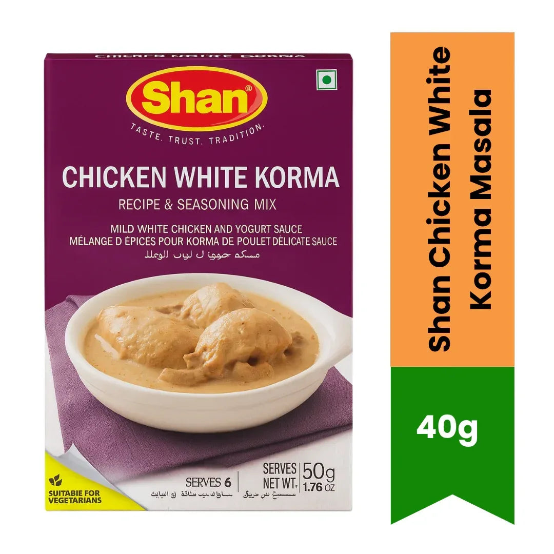 Shan Chicken White Korma Masala | 40g - Authentic Mughlai Style Mild Spice Blend for Creamy Chicken Gravies, Rich Royal Dinner Flavour | South Africa | India Bazaar