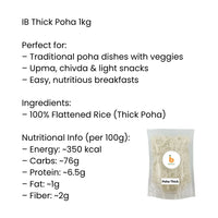 IB Thick Poha (Mota Poha / Flattened Rice) - Premium Pure Traditional Rice Flakes for Breakfast & Evening Snacks | Delivers Authentic Taste, Quick Preparation & Energy | South Africa | India Bazaar
