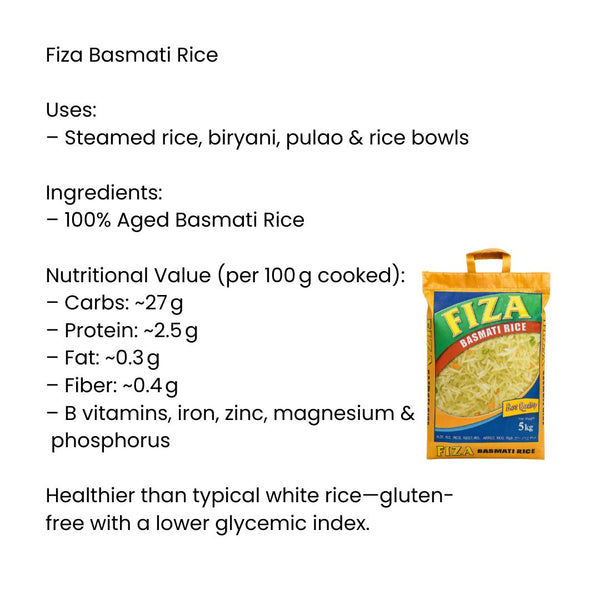 Fiza Basmati Rice 5kg – Premium Long-Grain Aged Basmati