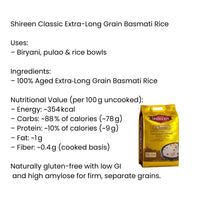 Shireen Classic Extra Long Basmati Rice | 5kg - Premium Aromatic Slender Grain for Pulao & Biryani, Non-Sticky Fluffy Texture | South Africa | India Bazaar