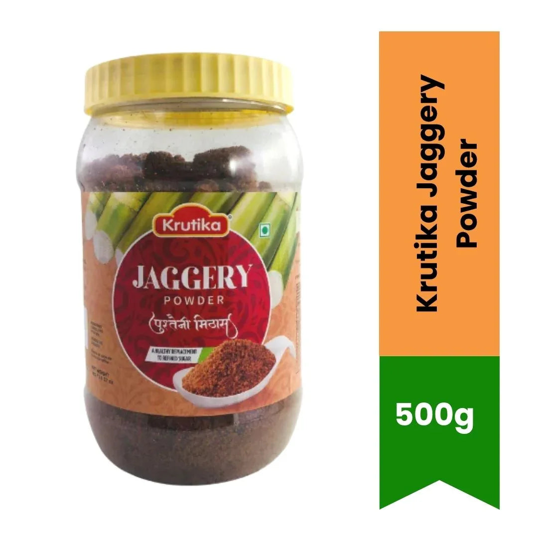 Krutika Jaggery Powder (Gud Powder) | 500g - Natural Unrefined Cane Sugar Sweetener for Tea, Baking & Indian Sweets, Healthy Sugar Substitute | South Africa | India Bazaar