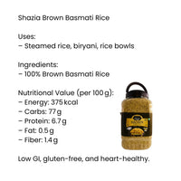 Shazia Brown Basmati Rice (Whole Grain Healthy Chawal) | 1kg - High-Fiber Nutritious Slender Rice for Weight Management, Rich Earthy Aroma & Low GI | South Africa | India Bazaar