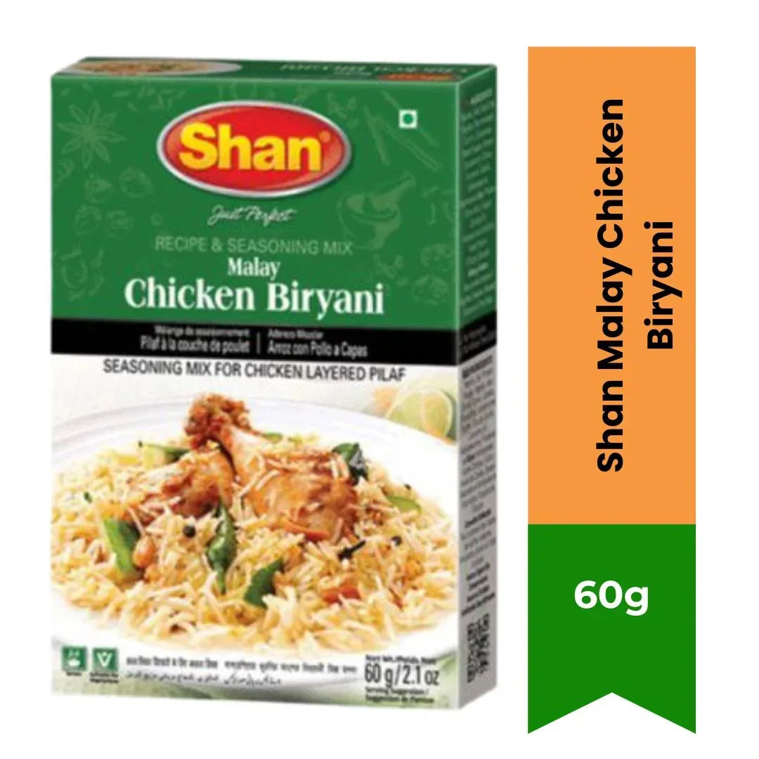 Shan Malay Chicken Biryani Seasoning and Recipe Mix | 60g - Zesty & Tangy Regional Spice Blend for Flavorful Slow-Cooked Poultry Rice Dishes | South Africa | India Bazaar