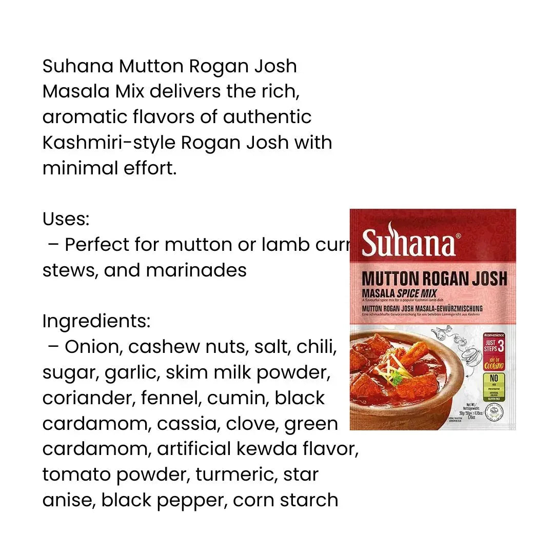 Suhana Mutton Rogan Josh Mix 50g (Pack of 2) | Cook Tender Lamb or Mutton for Stews, Potjies & Rice Meals | Easy Cooking Mix | South Africa | India Bazaar