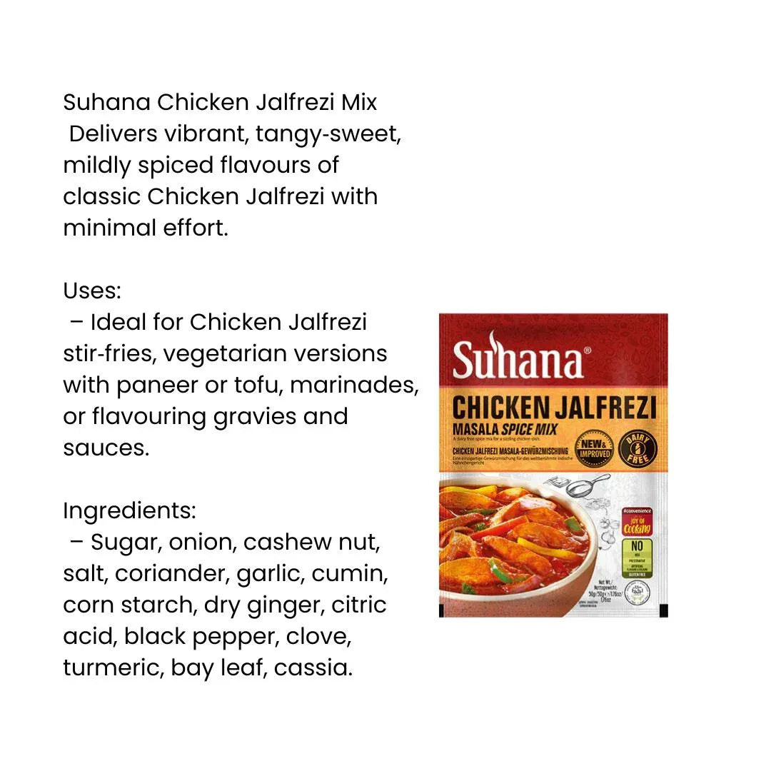 Suhana Chicken Jalfrezi Mix (Zesty Stir-Fry Seasoning) | 50g - Sweet, Tangy & Spicy Indo-British Style Bell Pepper Chicken Gravy Powder Premix | South Africa | India Bazaar