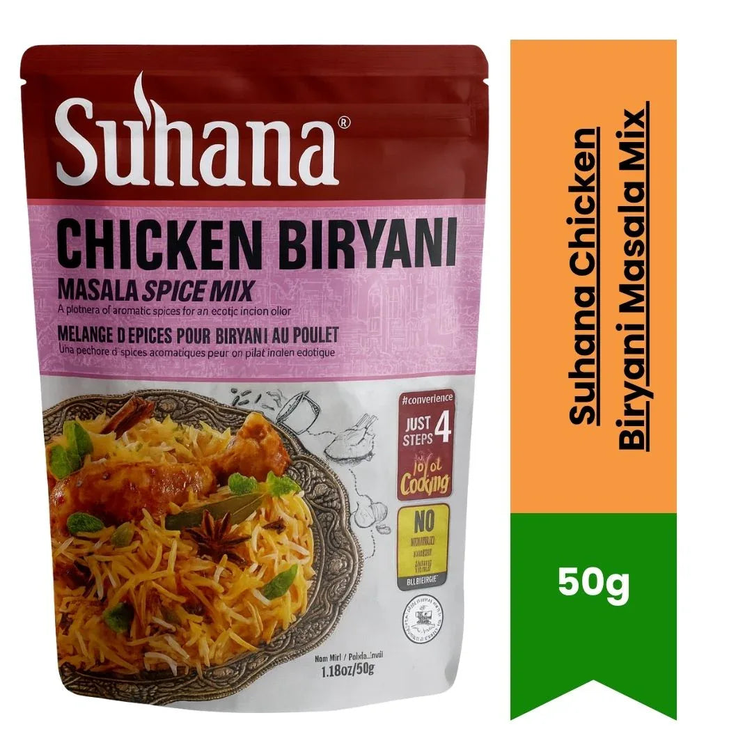 Suhana Chicken Biryani Masala Mix 50g | Make Durban-Style Chicken Biryani for Rice & Family Meals | Easy Cooking Mix | South Africa | India Bazaar