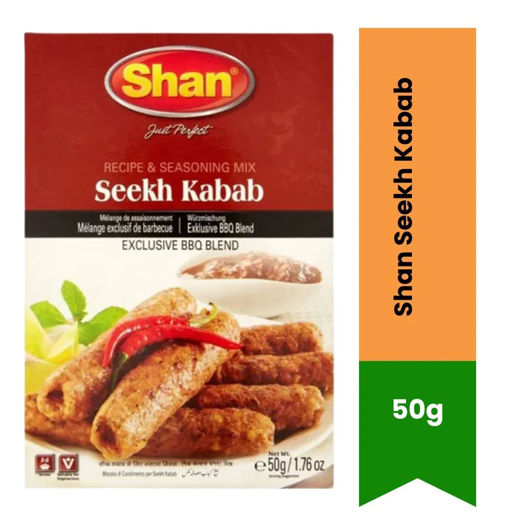 Shan Seekh Kabab Seasoning and Tandoori Skewer Mix | 50g - Richly Spiced Warm Aromatic Ground Meat Binder for Charcoal Braai or Grilled Mince Roll-Ups | South Africa | India Bazaar