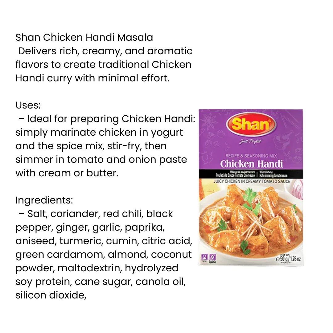 Shan Chicken Handi Seasoning and Recipe Mix | 50g - Rich Creamy Tomato & Cashew Style Clay-Pot Base Spice Powder for Smooth Poultry Gravies | South Africa | India Bazaar
