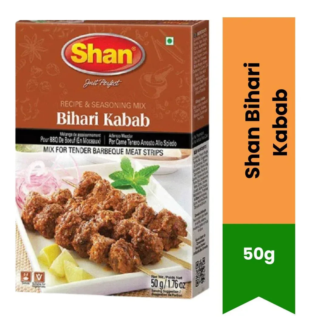 Shan Bihari Kabab Seasoning and Tenderizer Mix | 50g - Ultra-Soft Melt-in-Mouth Mustard-Infused Meat Paste Powder for Authentic Smokey Braai Strips | South Africa | India Bazaar