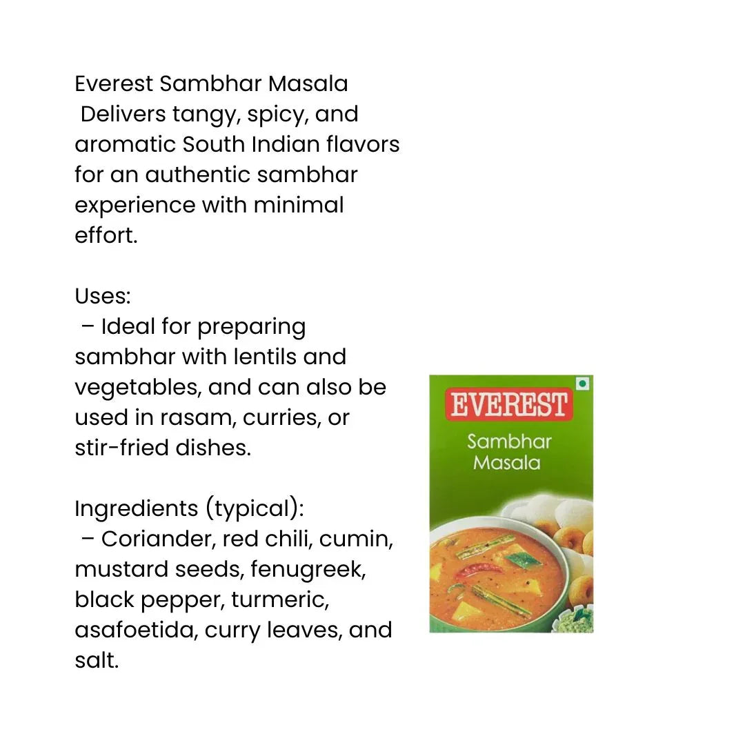 Everest Sambar Masala (South Indian Lentil Spice) | 100g - Tangy Fenugreek & Red Chili Powder for Making Traditional Vegetable Dals & Idli Dipping | South Africa | India Bazaar
