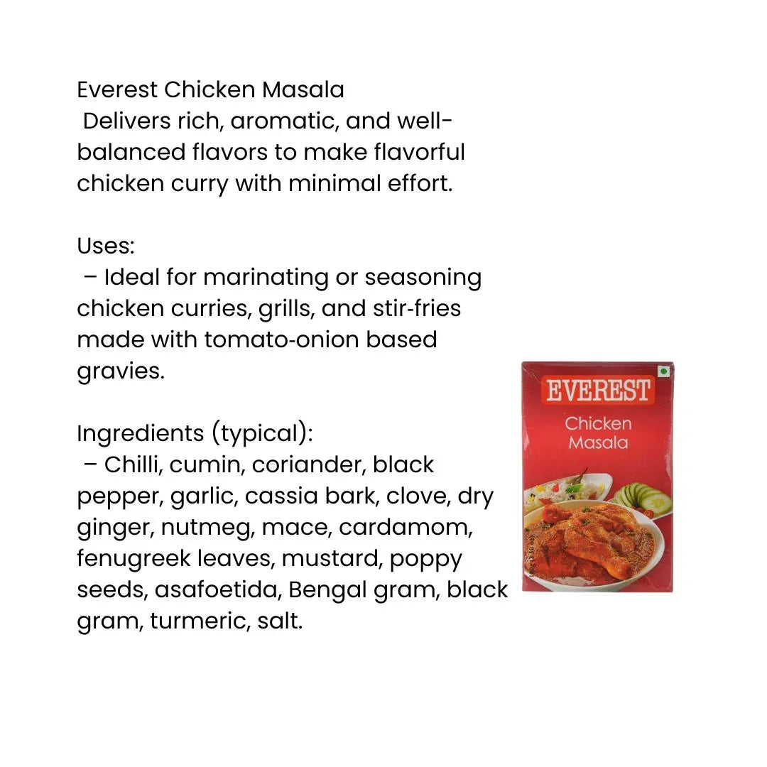 Everest Chicken Masala (Murgh Seasoning Powder) | 100g - Savoury Spicy Balanced Coriander-Garlic Base Blend for Rich Chicken Stews & Pan-Gravies | South Africa | India Bazaar