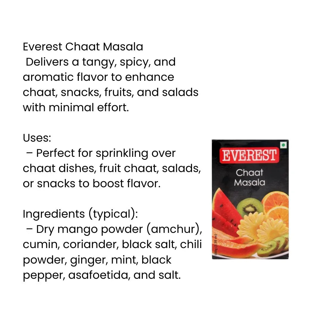 Everest Chaat Masala (Tangy Indian Seasoning) | 100g - Zesty Black Salt & Amchur Dusting Spice for Salads, Fruits, Fritters & Street Food Snacks | South Africa | India Bazaar