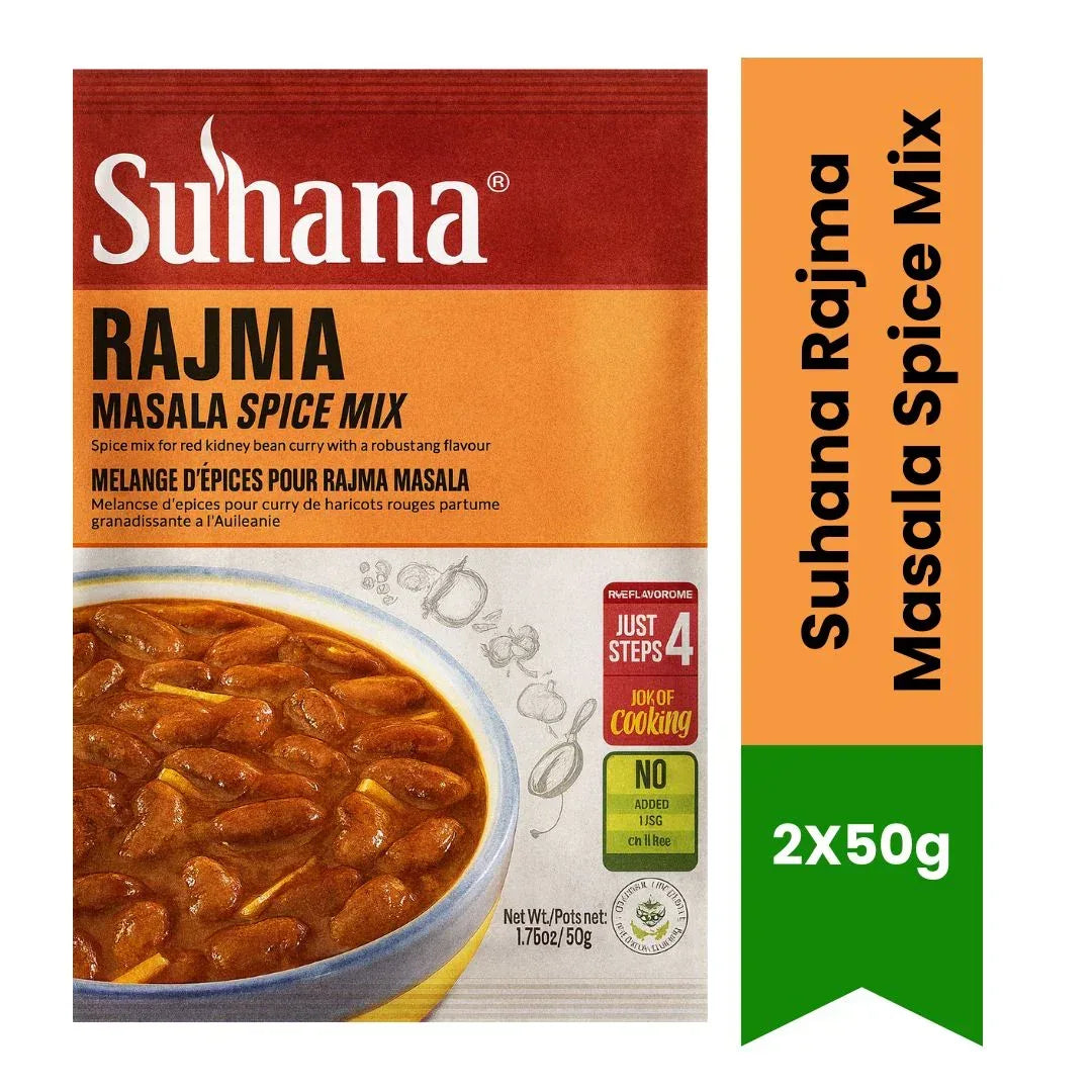 Suhana Rajma Masala Spice Mix | 2 Pack x 50g - Ready Recipe Powder to Make Homestyle Red Kidney Bean Curry with Rice, Comfort Meal | South Africa | India Bazaar