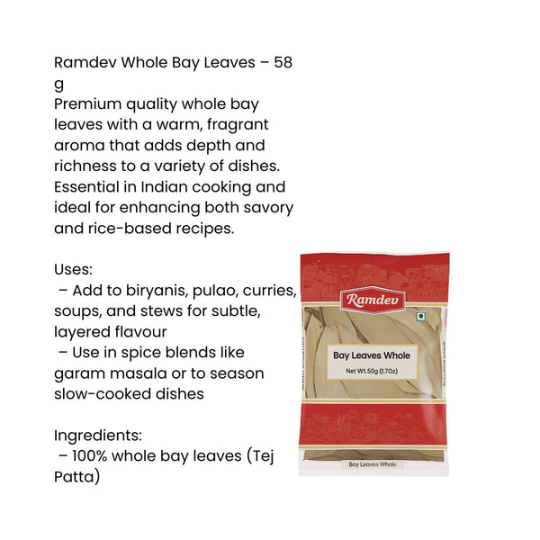 Ramdev Whole Bay Leaves 50g – Premium Quality|BB:MAR.2027