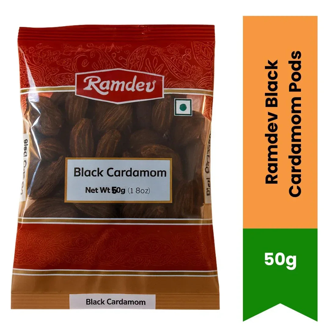 Ramdev Black Cardamom Pods (Badi Elaichi) | 50g - Authentic Smoky Spice for Rich Meat Curries, Biryani & Bold Garam Masala Mixes | South Africa | India Bazaar